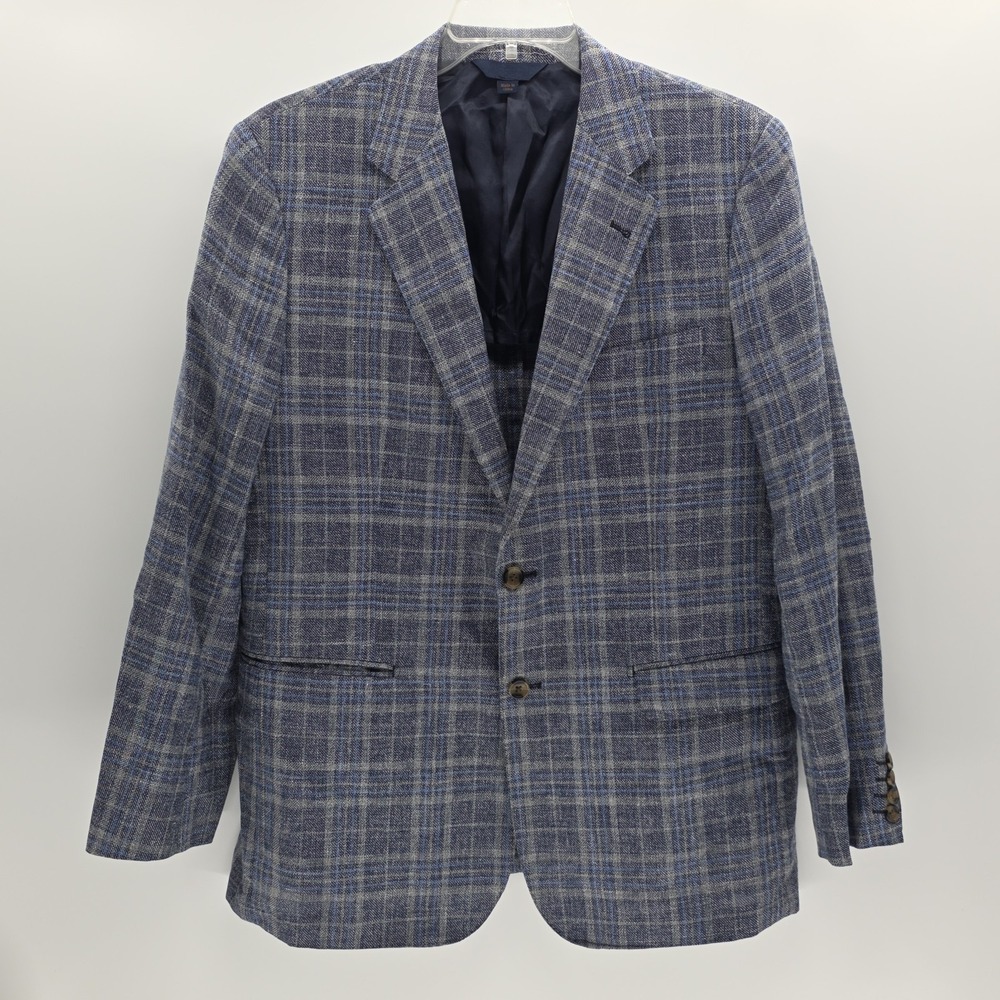 Max Davoli Baroni Mens Sportcoat Blazer Jacket 44L Plaid Wool Linen Cotton Drago